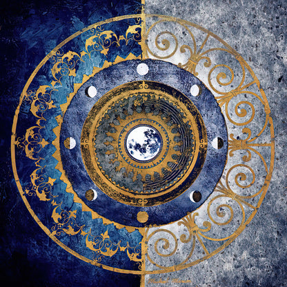 Moon Dial Art Print: Gold & Sapphire Celestial Design | RedKalion
