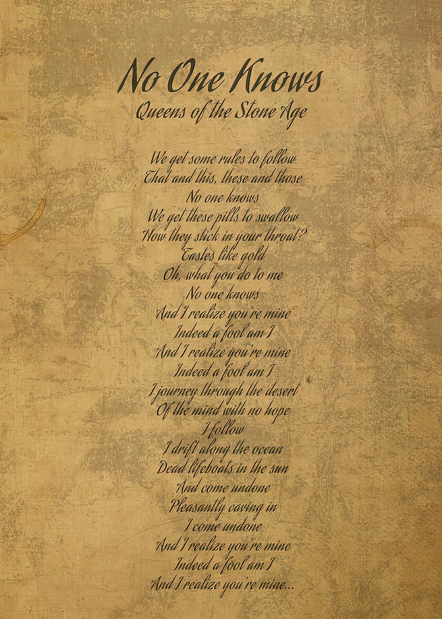 No One Knows by Queens of the Stone Age Lyrics Art Print | RedKalion