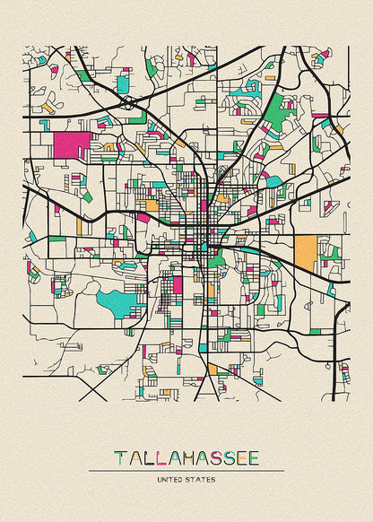 Tallahassee, Florida City Map Art Print | RedKalion