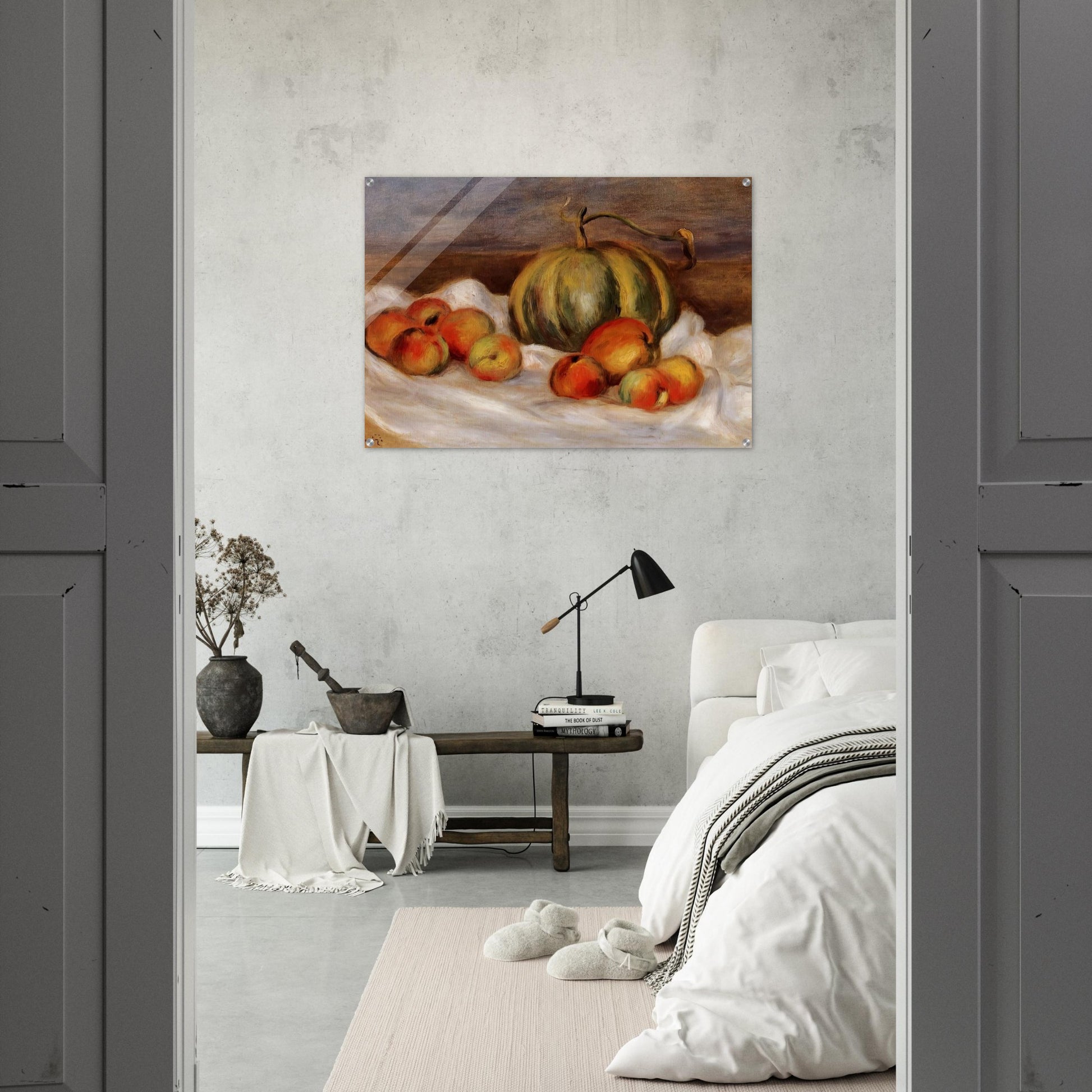 Still Life with Cantalope and Peaches - Pierre-Auguste Renoir Acrylic Print - 70x100 cm / 28x40″ inches | Pierre-Auguste Renoir Wall Art | Pierre-Auguste Renoir Prints