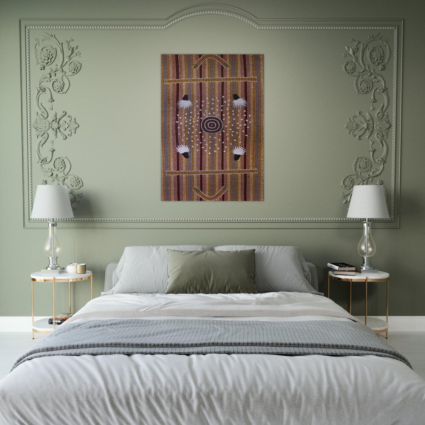 Bush Plum Dreaming - Native Art - Clifford Possum Tjapaltjarri Brushed Aluminum Print - 70x100 cm / 28x40 inches | Clifford Possum Tjapaltjarri Aluminum Print | Clifford Possum Tjapaltjarri Prints
