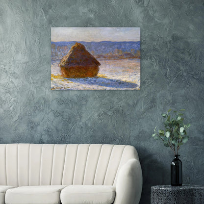 Grainstack, Snow Effect, Morning - claude monet Brushed Aluminum Print - 70x100 cm / 28x40 inches | claude monet Aluminum Print | claude monet Prints