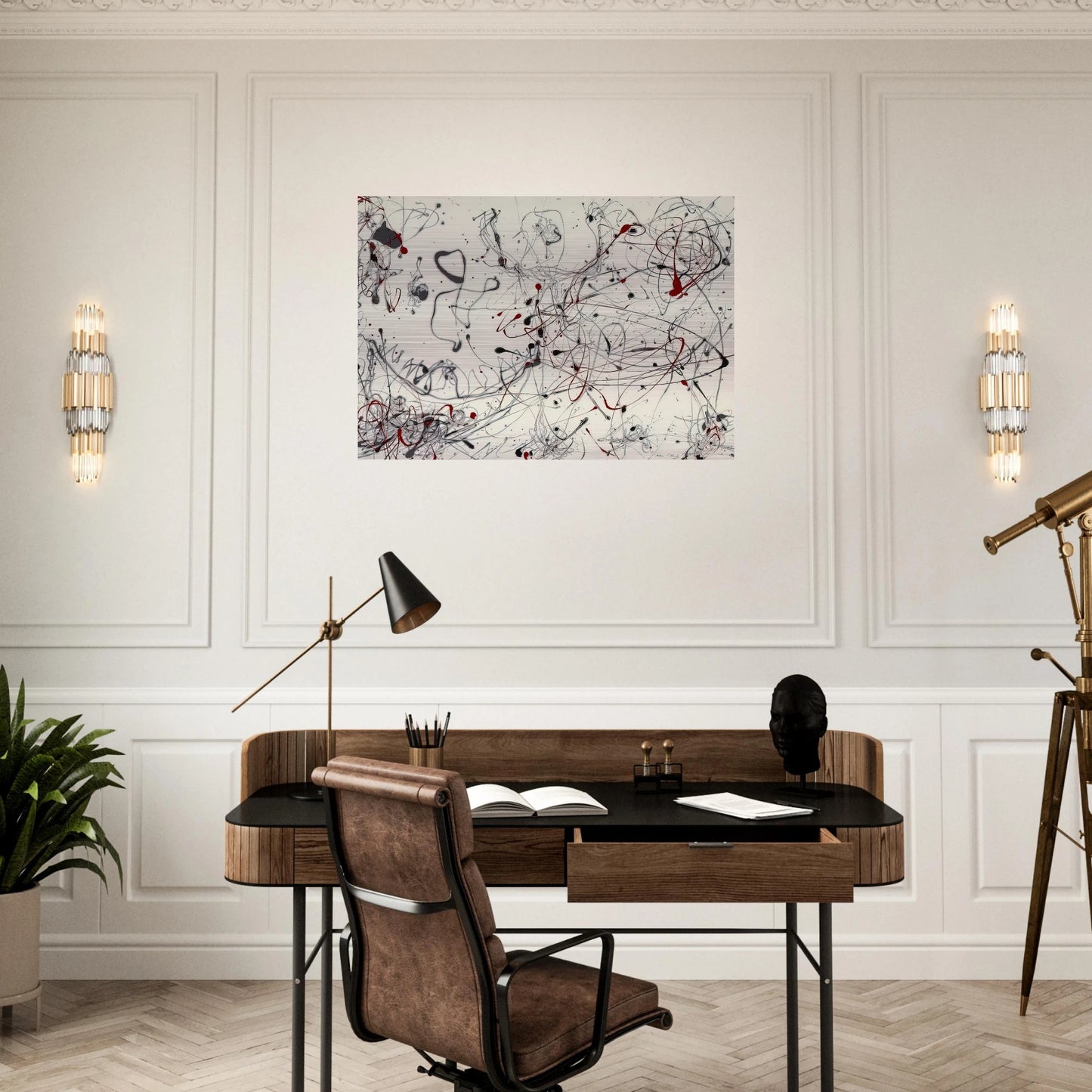 NUMBER 4 GRAY AND RED 1948 - Jackson Pollock Brushed Aluminum Print - 70x100 cm / 28x40 inches | Jackson Pollock Aluminum Print | Jackson Pollock Prints
