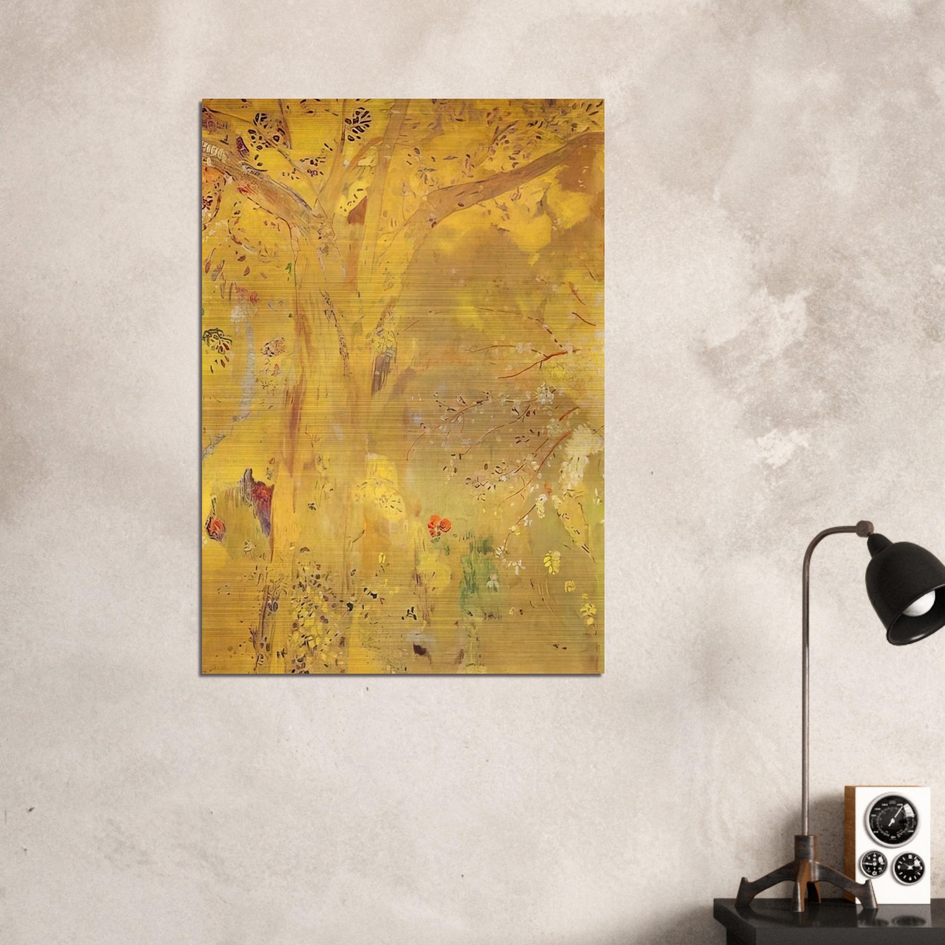 TREE AGAINST A YELLOW BACKGROUND 1901 - Odilon Redon Brushed Aluminum Print - 70x100 cm / 28x40 inches | Odilon Redon Aluminum Print | Odilon Redon Prints