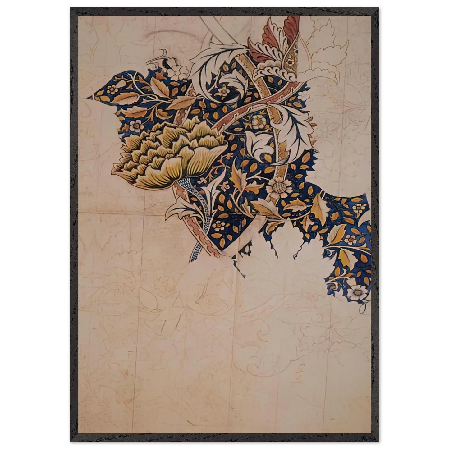 DESIGN FOR WINDRUSH PRINTED TEXTILE 1883 - William Morris 70x100 cm / 28x40 inches Framed Art Print – Black Wooden Frame