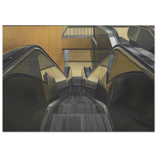 ESCALATOR 1970 - Richard Estes Brushed Aluminum Print - 70x100 cm / 28x40 inches | Richard Estes Aluminum Print | Richard Estes Prints