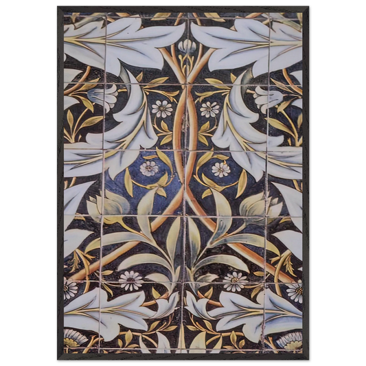 PANEL OF CERAMIC TILES DESIGNED BY MORRIS AND PRODUCED BY WILLIAM DE MORGAN 1876 - William Morris 70x100 cm / 28x40 inches Framed Art Print – Black Wooden Frame