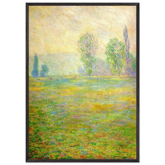 Meadows in Giverny - claude monet 70x100 cm / 28x40 inches Framed Art Print – Black Wooden Frame