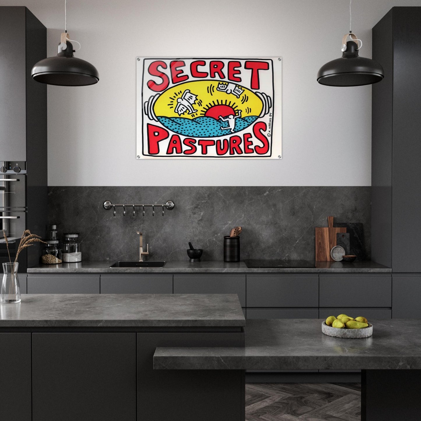 PROMOTIONAL POSTER FOR SECRET PASTURES 1984 - Keith Haring Acrylic Print - 70x100 cm / 28x40″ inches