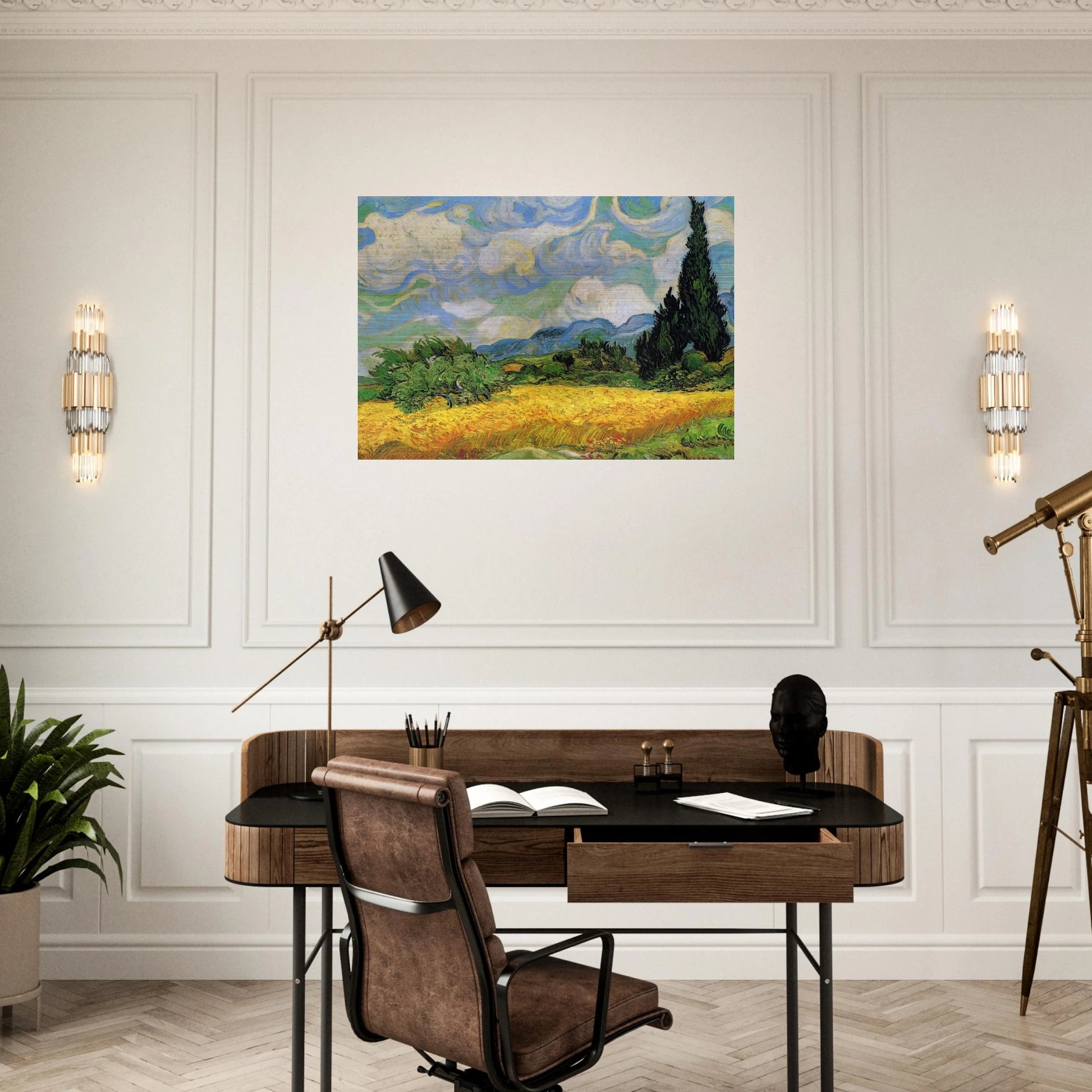 Wheat Field with Cypresses at the Haude Galline near Eygalieres - Vincent van Gogh Brushed Aluminum Print - 70x100 cm / 28x40 inches | Vincent van Gogh Aluminum Print | Vincent van Gogh Prints