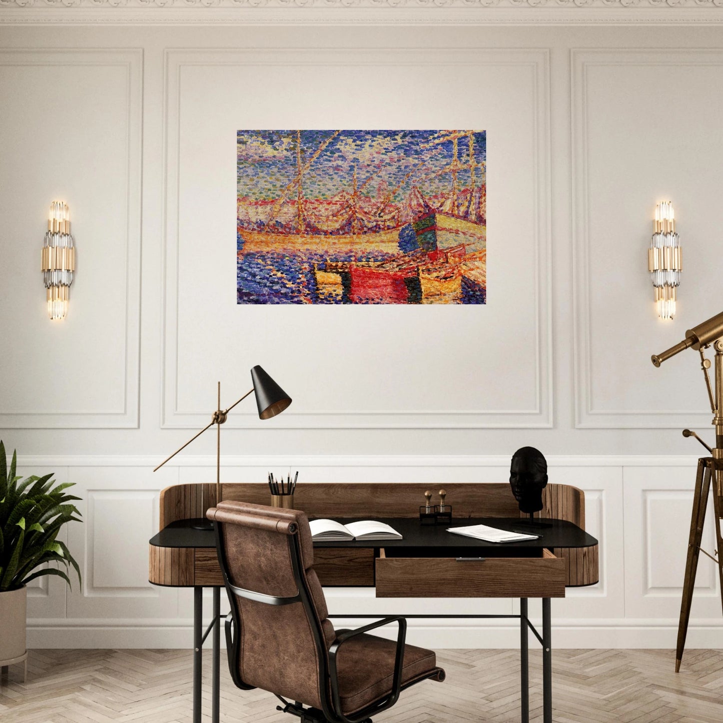 Boats in the Port of St. Tropez - Henri-Edmond Cross Brushed Aluminum Print - 70x100 cm / 28x40 inches | Henri-Edmond Cross Aluminum Print | Henri-Edmond Cross Prints