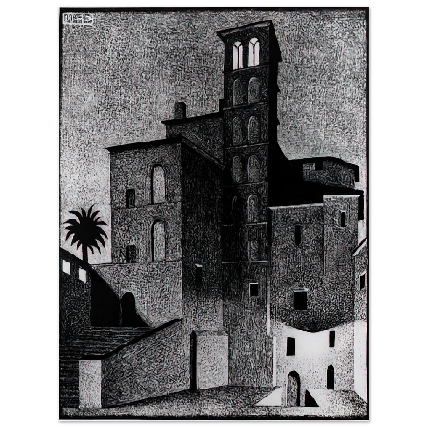 MC Escher - SS GIOVANNI ET PAOLO ROME MAY 1936 1936 Wall Art - 21x29.7 cm / 8x12" - Premium Wooden Framed Poster With Fine Art Paper-canvas - Wood frame