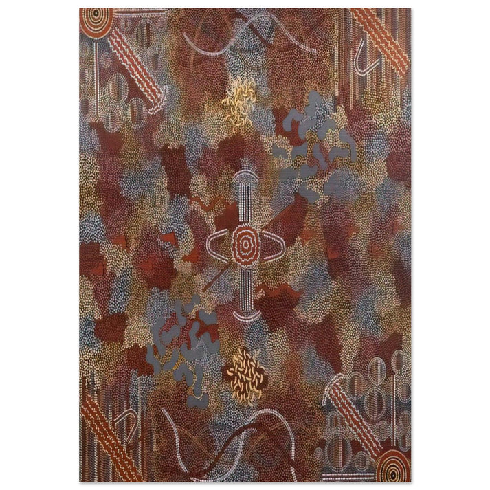 Frog Dreaming - 1989 - Clifford Possum Tjapaltjarri Brushed Aluminum Print - 70x100 cm / 28x40 inches | Clifford Possum Tjapaltjarri Aluminum Print | Clifford Possum Tjapaltjarri Prints