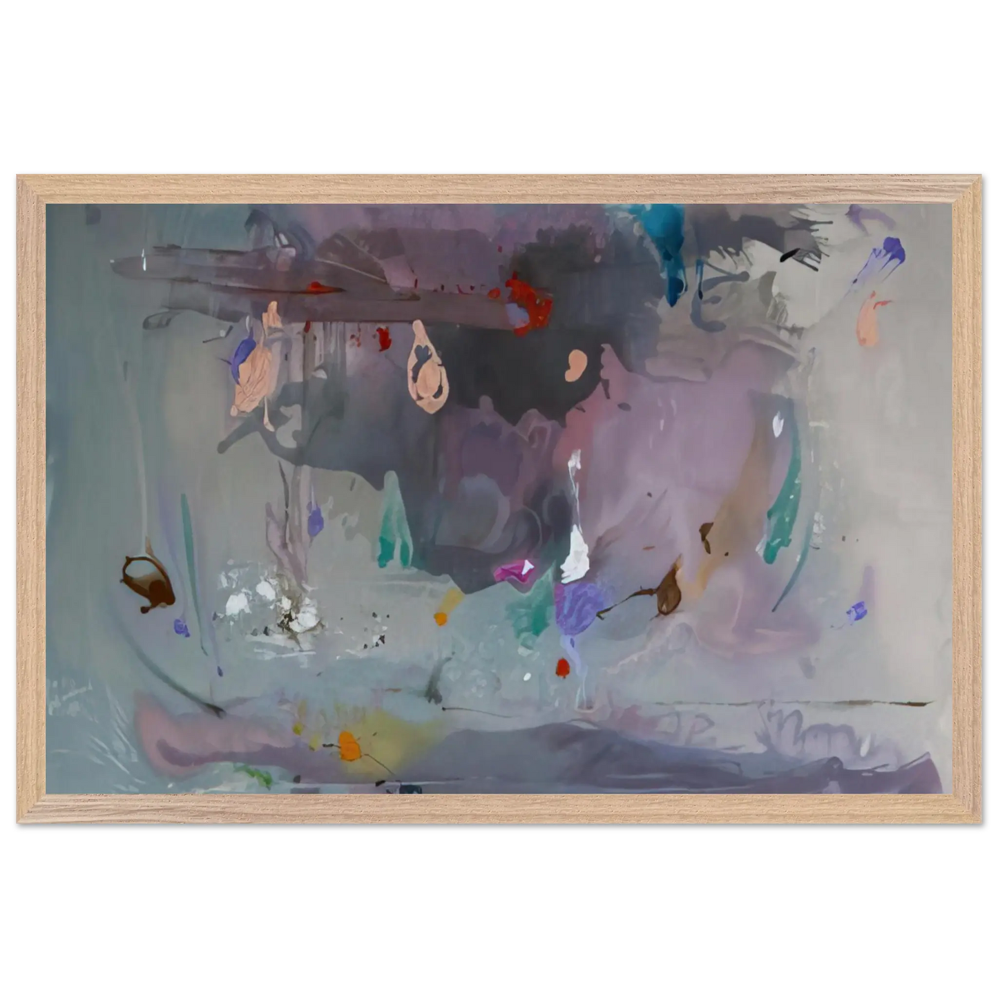 Helen Frankenthaler - Grey Fireworks - 2000 Wall art - 70x100 cm / 28x40 Inches - Premium Wooden Framed Poster With Fine Art Paper - White frame