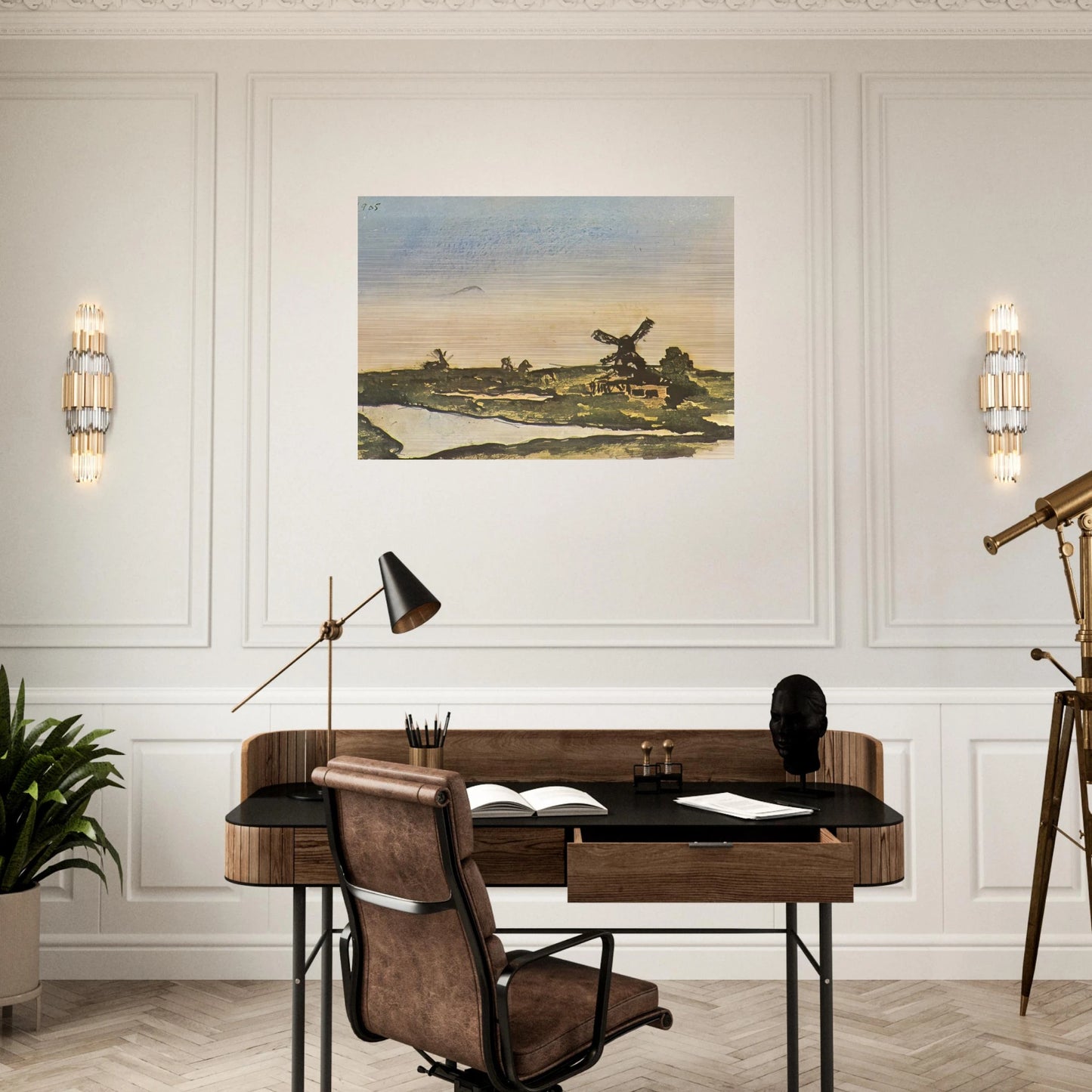 Dutch landscape with windmills - Pablo Picasso Brushed Aluminum Print - 70x100 cm / 28x40 inches | Pablo Picasso Aluminum Print | Pablo Picasso Prints