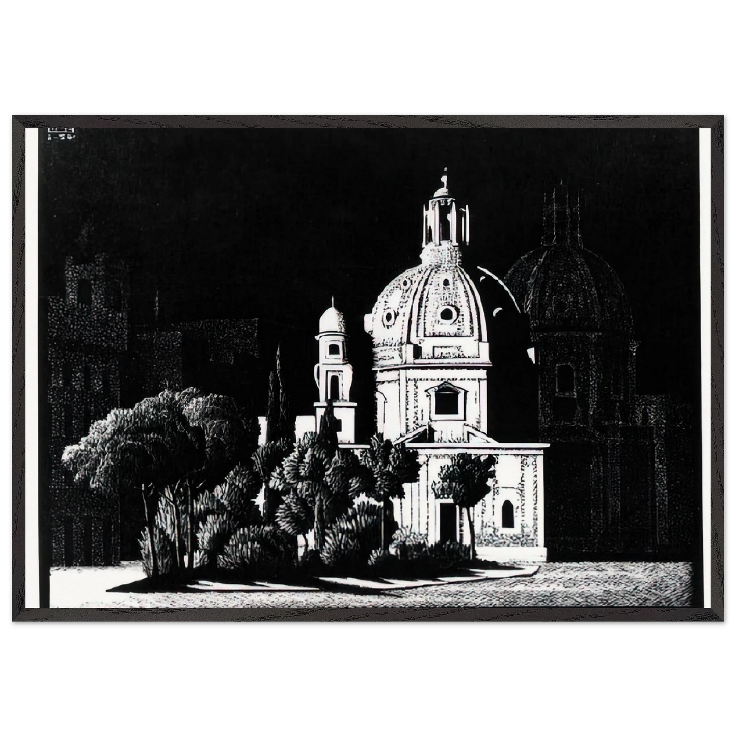 NOCTURNAL ROME 1 - MC Escher 70x100 cm / 28x40 inches Framed Art Print – Black Wooden Frame | Maurits Cornelis Escher Prints