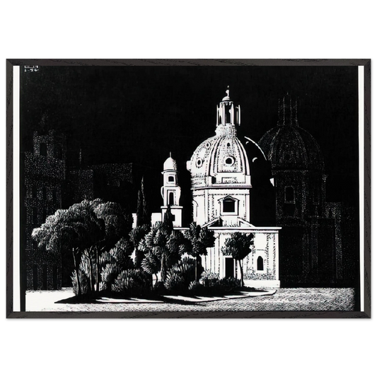 NOCTURNAL ROME 1 - MC Escher 70x100 cm / 28x40 inches Framed Art Print – Black Wooden Frame | Maurits Cornelis Escher Prints
