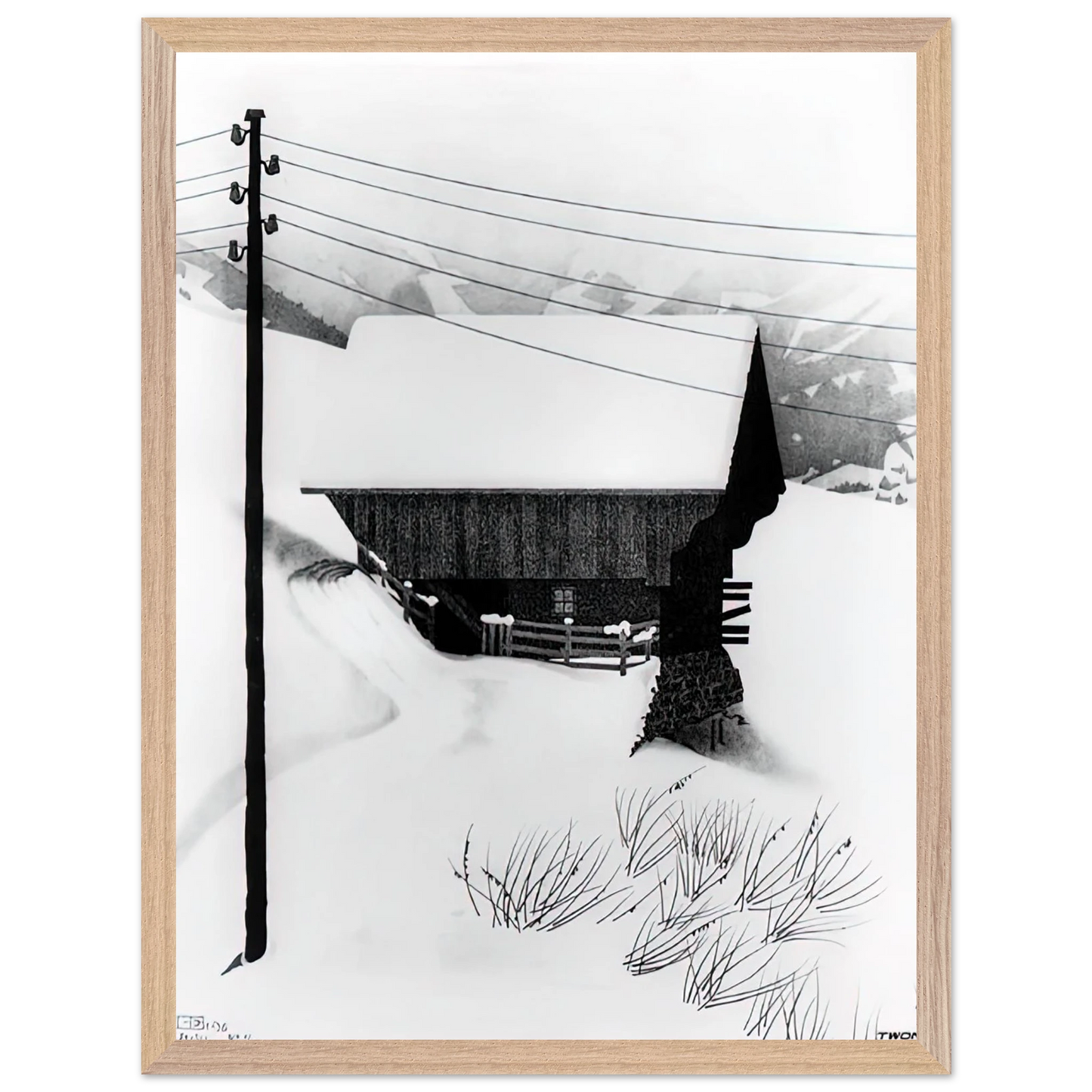 MC Escher - SNOW Wall Art - 60x80 cm / 24x32 inches - Premium Wooden Framed Poster With Fine Art Paper - Black frame