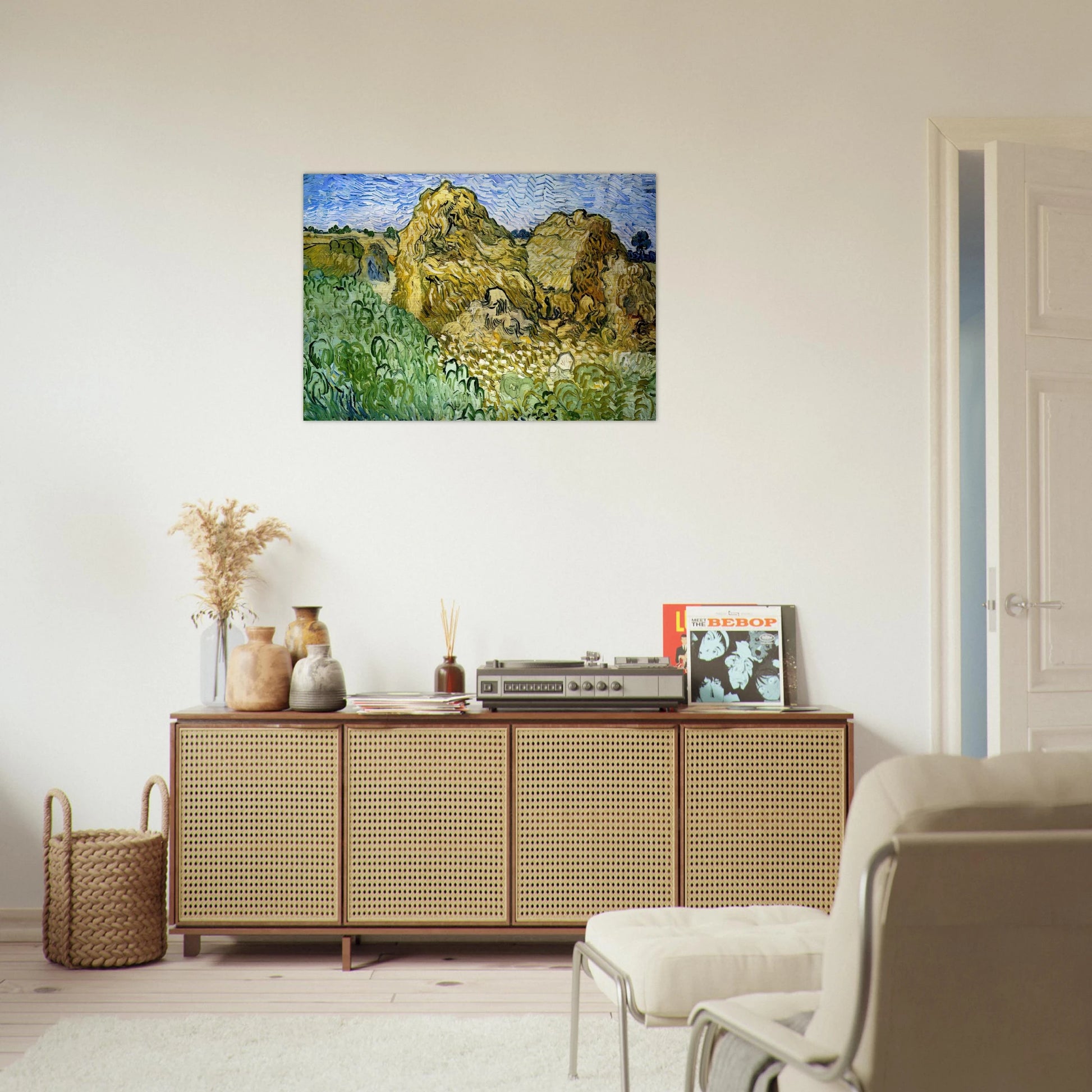 Field with Stacks of Wheat - Vincent van Gogh Brushed Aluminum Print - 70x100 cm / 28x40 inches | Vincent van Gogh Aluminum Print | Vincent van Gogh Prints