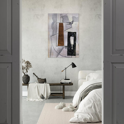 BOTTLE AND GLASS 1 - Juan Gris Brushed Aluminum Print - 70x100 cm / 28x40 inches | Juan Gris Aluminum Print | Juan Gris Prints