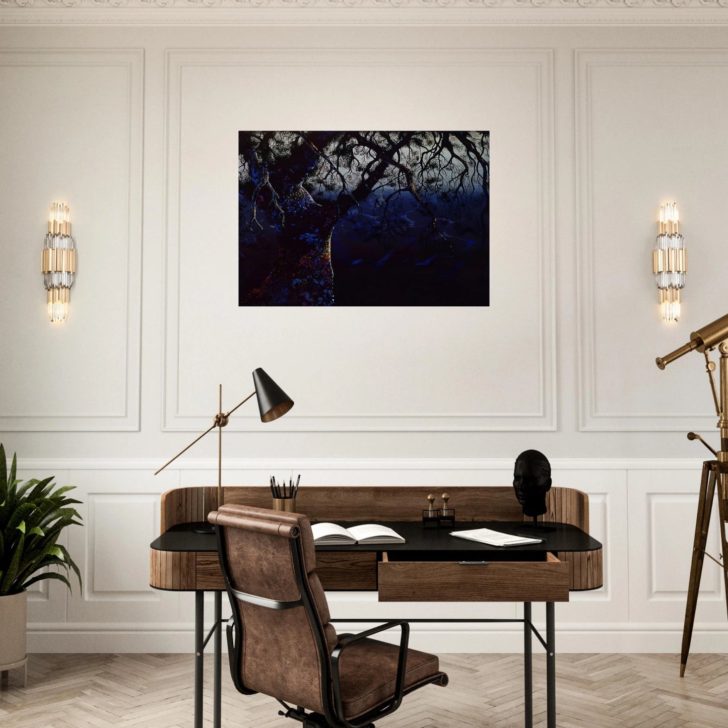 Jewel Tree - Eyvind Earle Brushed Aluminum Print - 70x100 cm / 28x40 inches | Eyvind Earle Aluminum Print | Eyvind Earle Prints