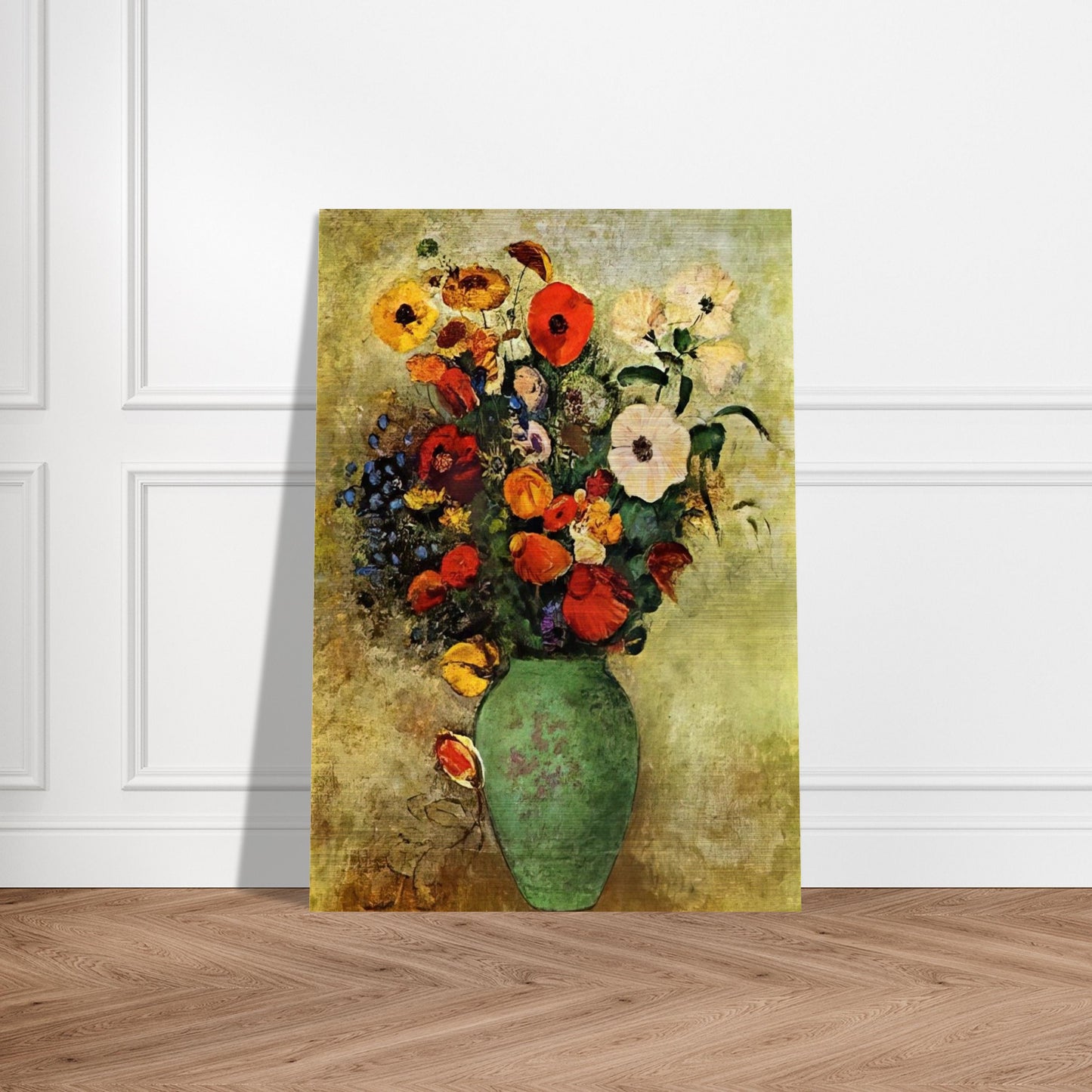 BOUQUET OF FLOWERS IN A GREEN VASE - Odilon Redon Brushed Aluminum Print - 70x100 cm / 28x40 inches | Odilon Redon Aluminum Print | Odilon Redon Prints