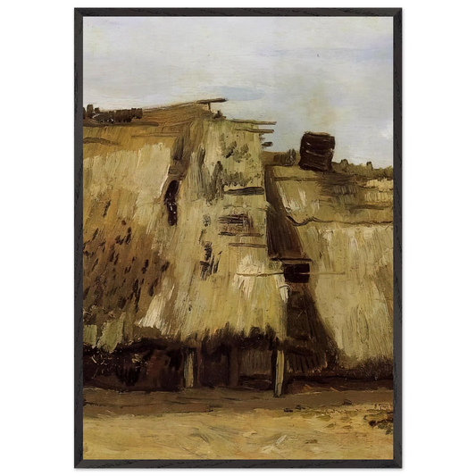 Cottage with Woman Digging - Vincent van Gogh 70x100 cm / 28x40 inches Framed Art Print – Black Wooden Frame