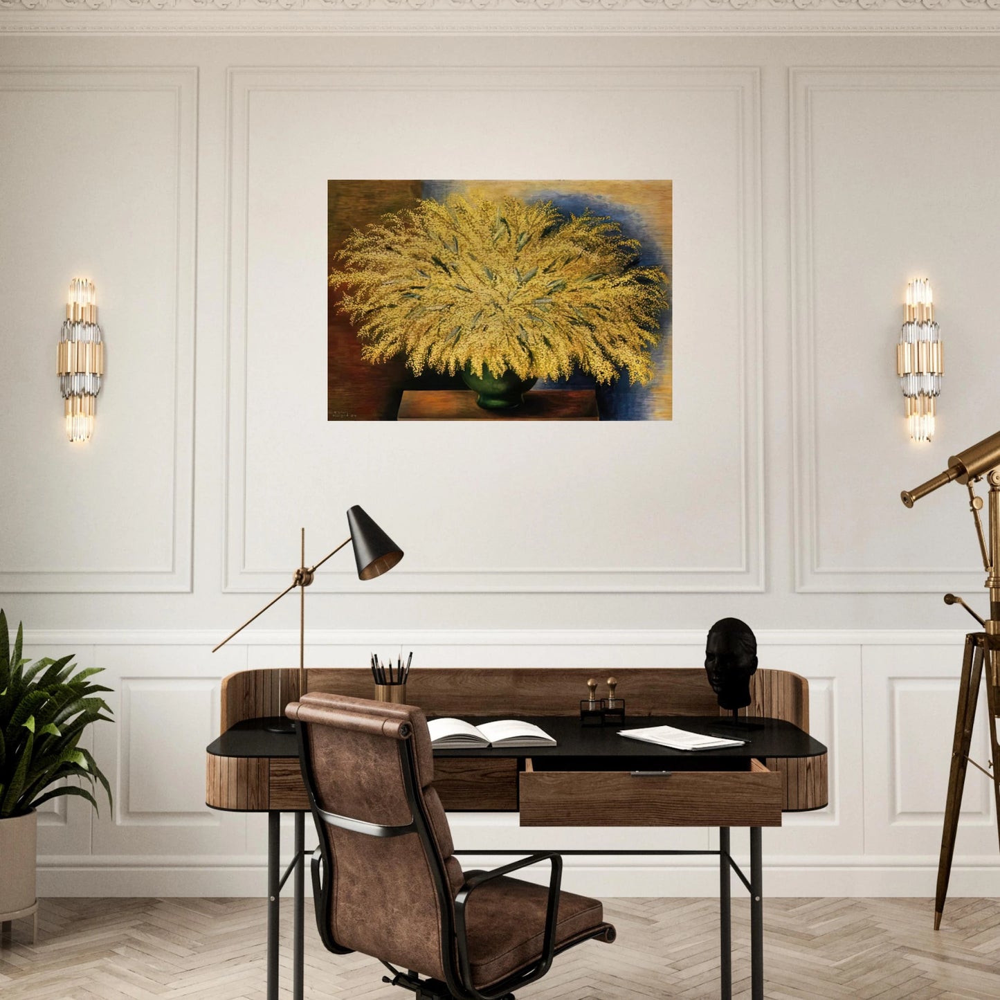 GRAND BOUQUET OF MIMOSA 1942 - Moise Kisling Brushed Aluminum Print - 70x100 cm / 28x40 inches | Moise Kisling Aluminum Print | Moise Kisling Prints