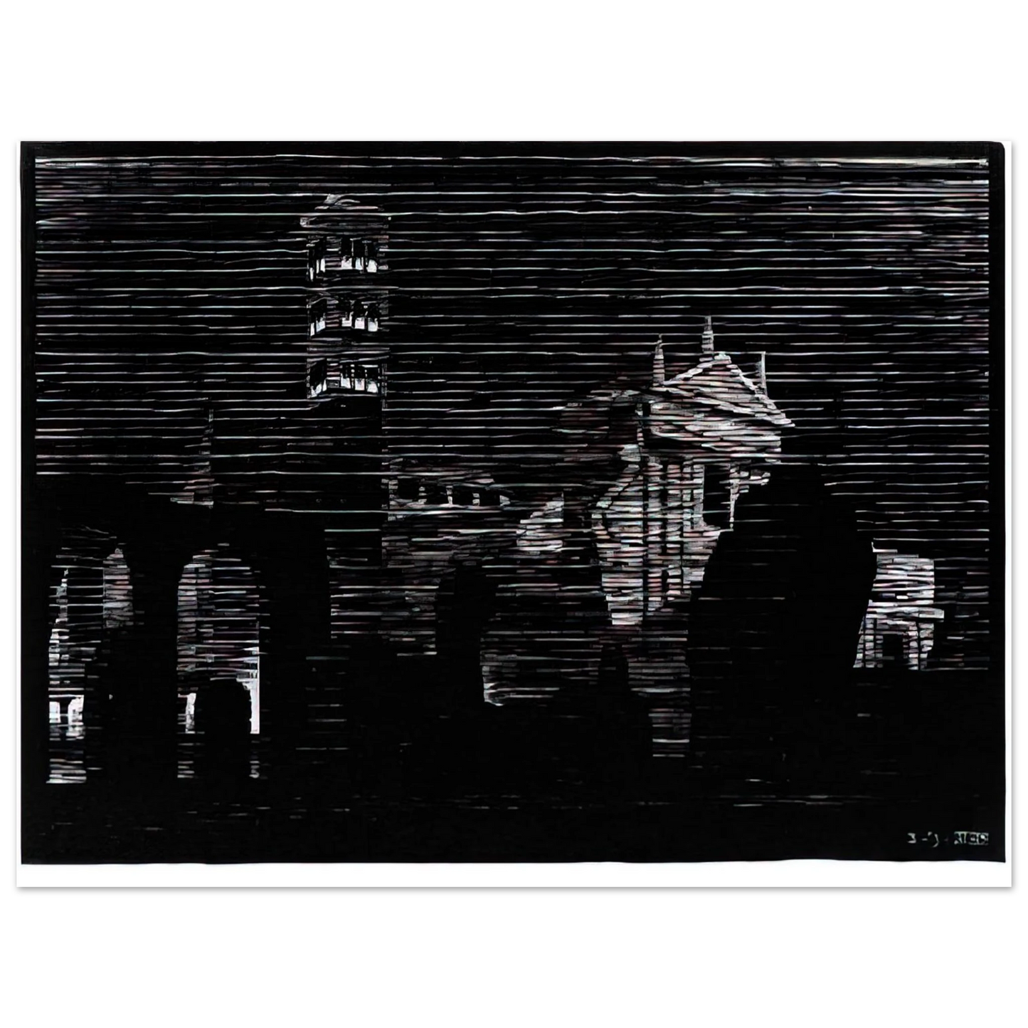 MC Escher - NOCTURNAL ROME 2 Wall Art - 21x29.7 cm / 8x12" - Premium Wooden Framed Poster With Fine Art Paper-canvas - Black frame