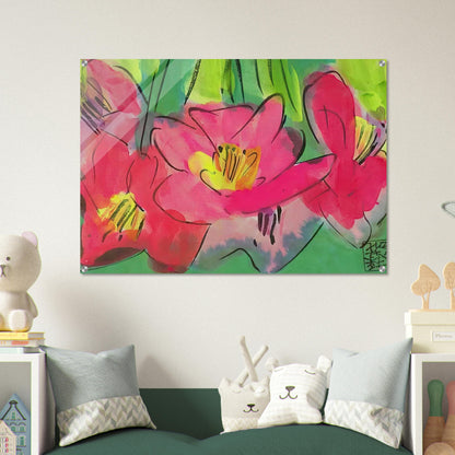 The Pinkest Flowers - Naïve Art Primitivism, Pop Art - Walasse Ting Acrylic Print - 70x100 cm / 28x40″ inches