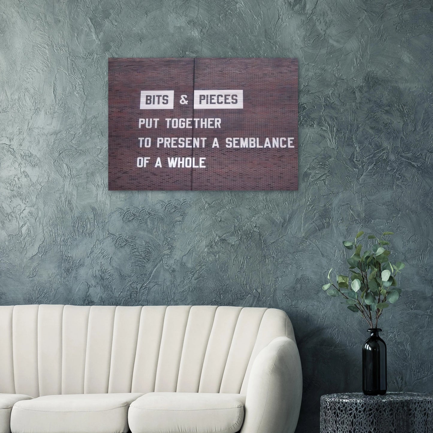 Bits  Pieces Put Together to Present a Semblance of a Whole - 2005 - Lawrence Weiner Brushed Aluminum Print - 70x100 cm / 28x40 inches | Lawrence Weiner Aluminum Print | Lawrence Weiner Prints