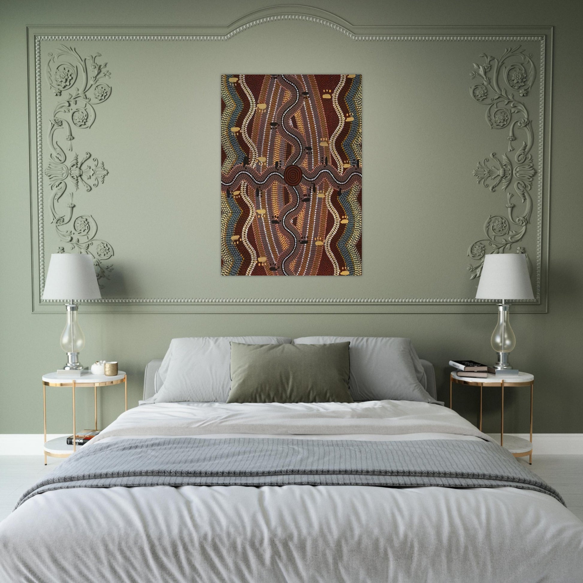 Possum Dreaming - 1981 - Clifford Possum Tjapaltjarri Brushed Aluminum Print - 70x100 cm / 28x40 inches | Clifford Possum Tjapaltjarri Aluminum Print | Clifford Possum Tjapaltjarri Prints