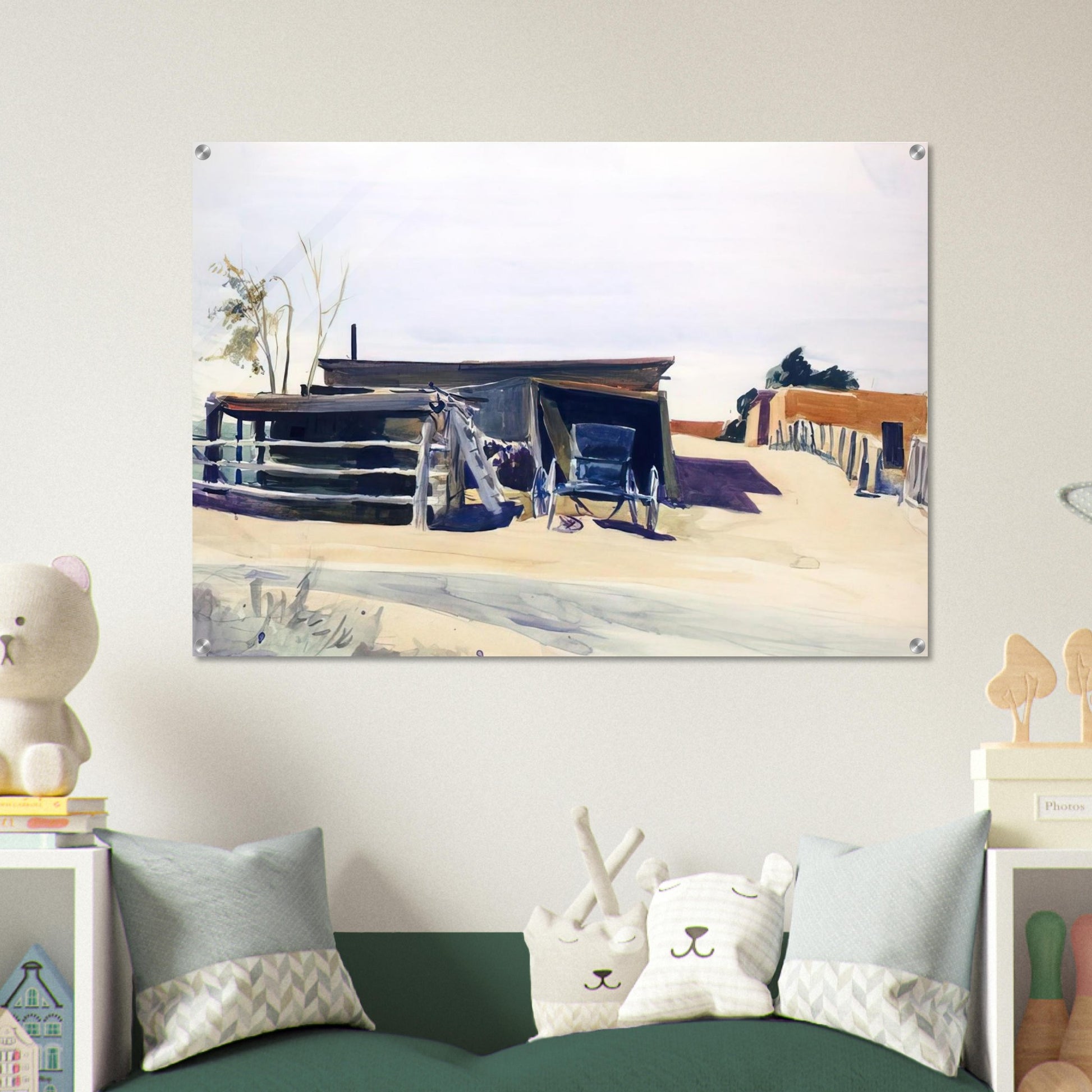 Adobes and Shed, New Mexico - Edward Hopper Acrylic Print - 70x100 cm / 28x40″ inches | Edward Hopper Wall Art | Edward Hopper Prints