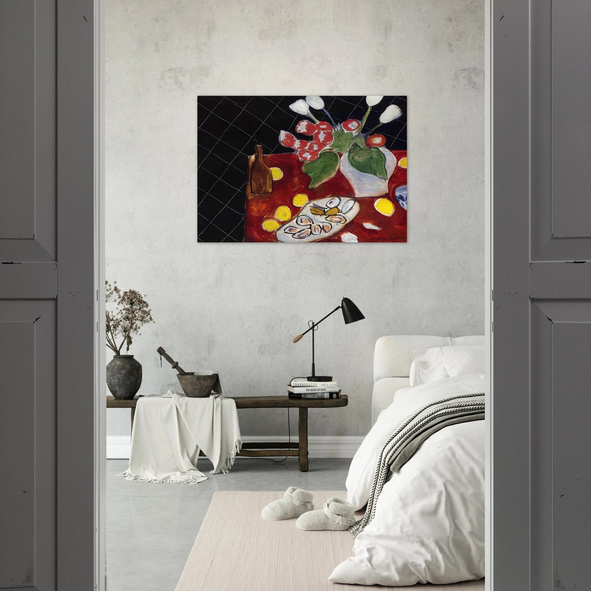 TULIPS AND OYSTERS ON A BLACK BACKGROUND 1943 - Henri Matisse Brushed Aluminum Print - 70x100 cm / 28x40 inches | Henri Matisse Aluminum Print | Henri Matisse Prints
