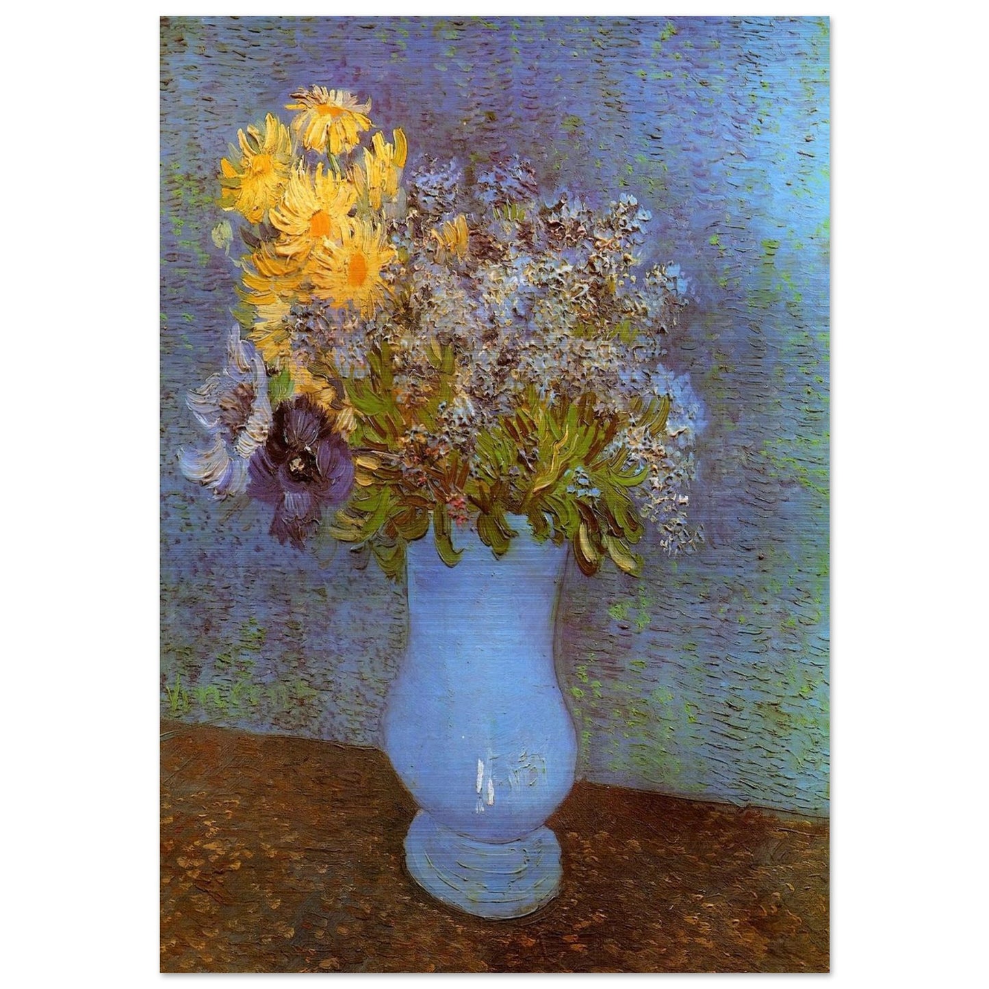 Vase with Lilacs, Daisies and Anemones - Vincent van Gogh Brushed Aluminum Print - 70x100 cm / 28x40 inches | Vincent van Gogh Aluminum Print | Vincent van Gogh Prints