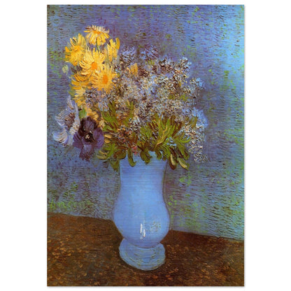 Vase with Lilacs, Daisies and Anemones - Vincent van Gogh Brushed Aluminum Print - 70x100 cm / 28x40 inches | Vincent van Gogh Aluminum Print | Vincent van Gogh Prints