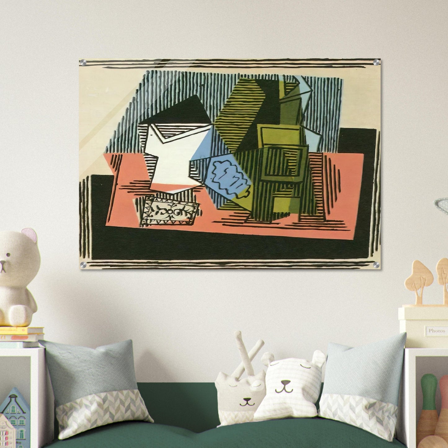 Glass, bottle, packet of tobacco - Pablo Picasso Acrylic Print - 70x100 cm / 28x40″ inches | Pablo Picasso Wall Art | Pablo Picasso Prints