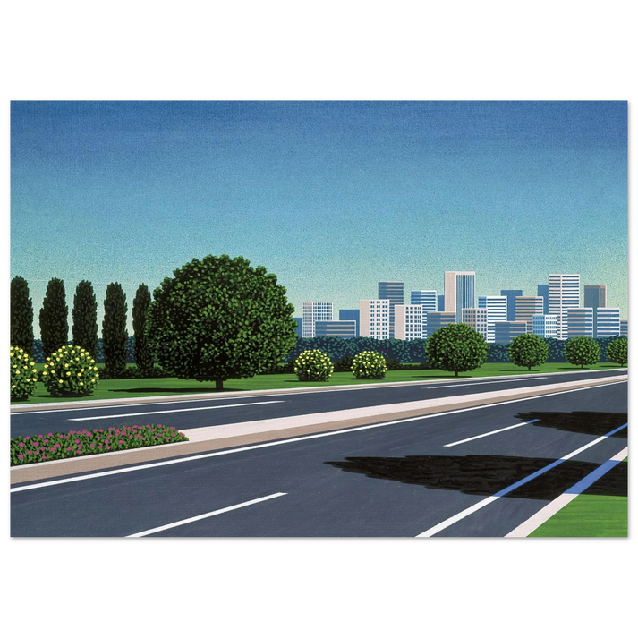 Hiroshi Nagai - City Highway Wall Art - 60x80 cm / 24x32 inches - Premium Wooden Framed Poster With Fine Art Paper - Black frame