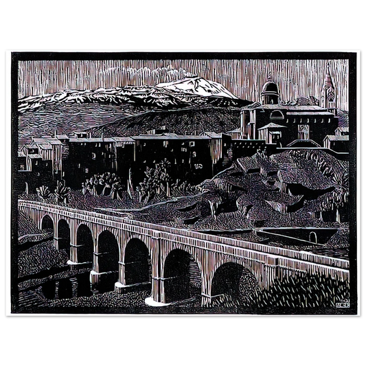 MC Escher - RANDAZZO AND MOUNT ETNA SICILY JANUARY 1933 1933 Wall Art - 21x29.7 cm / 8x12" - Fine Art Poster-canvas - -