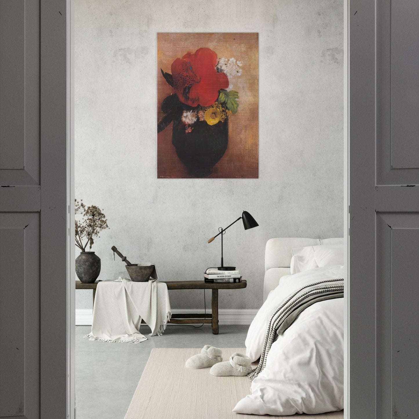 THE RED POPPY - Odilon Redon Brushed Aluminum Print - 70x100 cm / 28x40 inches | Odilon Redon Aluminum Print | Odilon Redon Prints