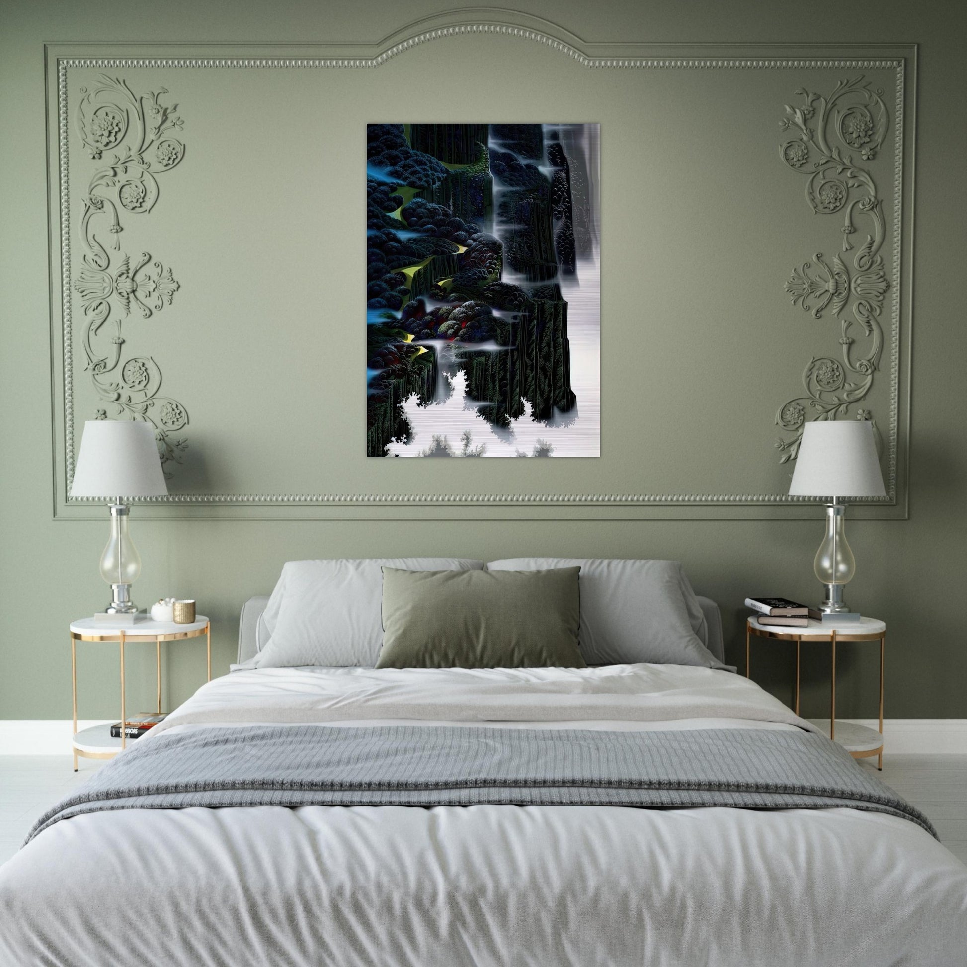 Sea Cliffs Rising - Eyvind Earle Brushed Aluminum Print - 70x100 cm / 28x40 inches | Eyvind Earle Aluminum Print | Eyvind Earle Prints
