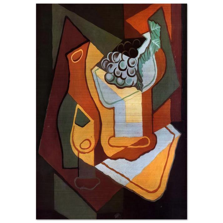 BOTTLE WINE GLASS AND FRUIT BOWL - Juan Gris Brushed Aluminum Print - 70x100 cm / 28x40 inches | Juan Gris Aluminum Print | Juan Gris Prints