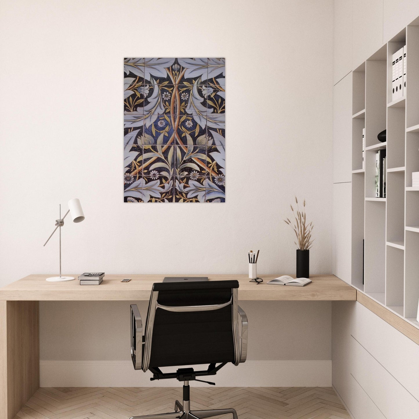 PANEL OF CERAMIC TILES DESIGNED BY MORRIS AND PRODUCED BY WILLIAM DE MORGAN 1876 - William Morris Brushed Aluminum Print - 70x100 cm / 28x40 inches | William Morris Aluminum Print | William Morris Prints