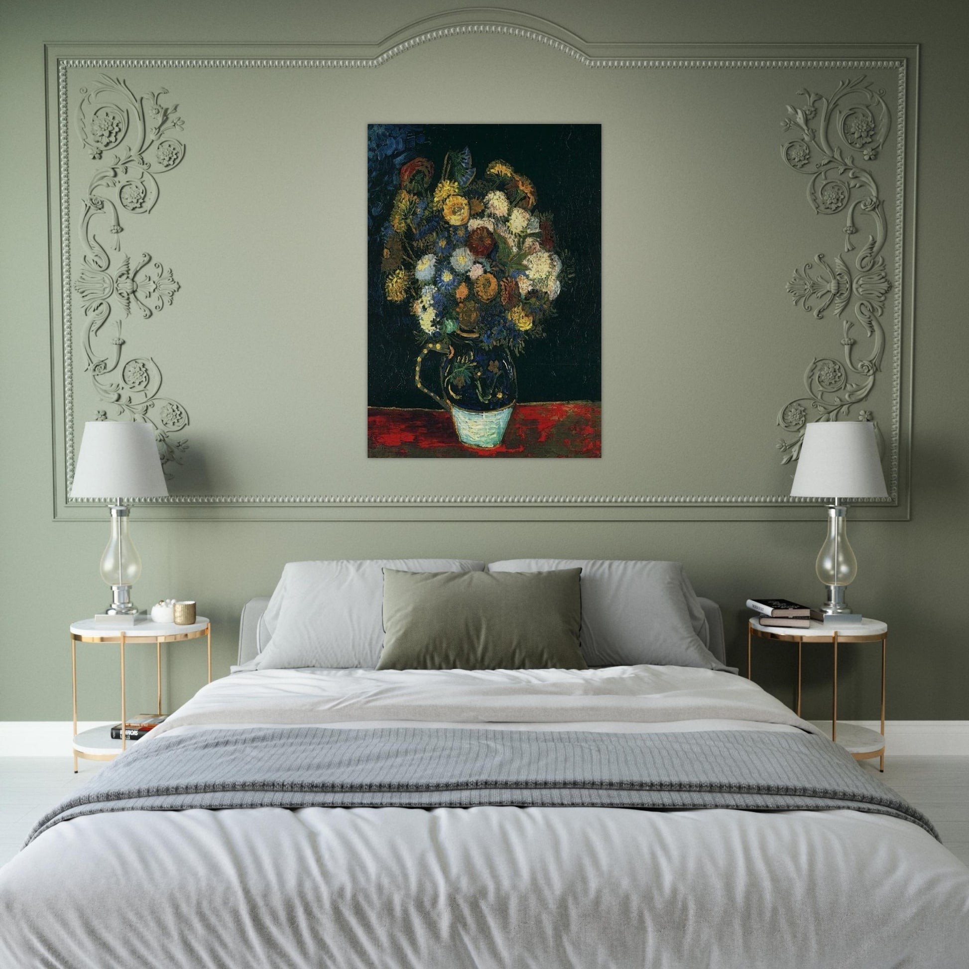 Still Life Vase with Zinnias - Vincent van Gogh Brushed Aluminum Print - 70x100 cm / 28x40 inches | Vincent van Gogh Aluminum Print | Vincent van Gogh Prints