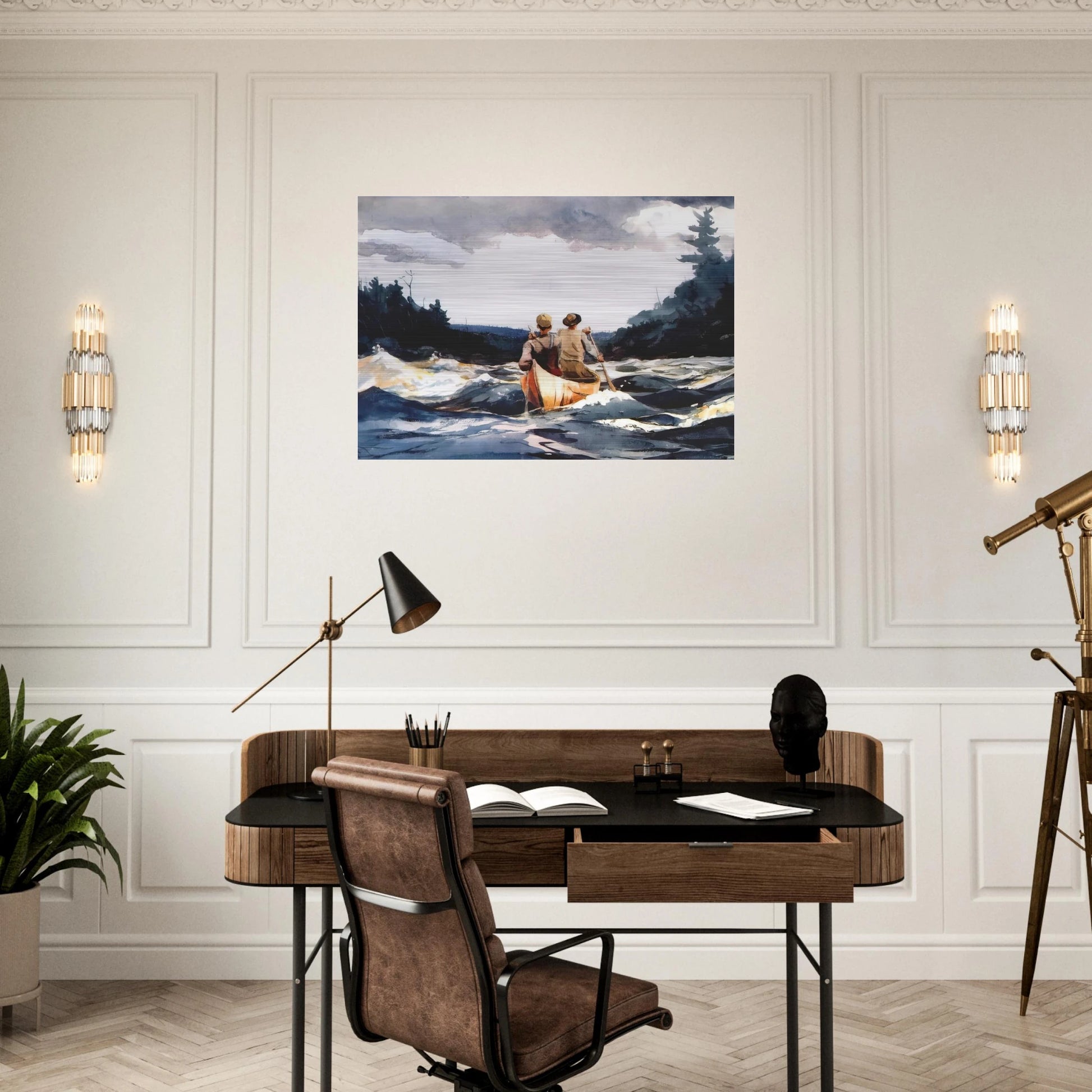 CANOE IN THE RAPIDS - Winslow Homer Brushed Aluminum Print - 70x100 cm / 28x40 inches | Winslow Homer Aluminum Print | Winslow Homer Prints