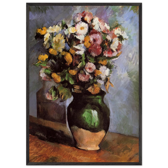 Flowers in an Olive Jar - Paul Cezanne 70x100 cm / 28x40 inches Framed Art Print – Black Wooden Frame