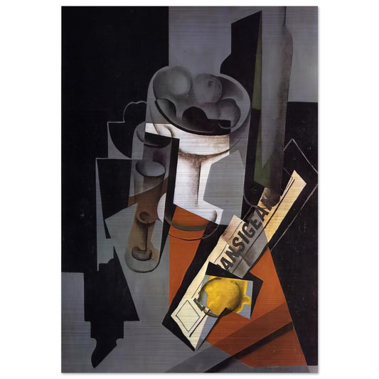 STILL LIFE WITH NEWSPAPER 1916 1 - Juan Gris Brushed Aluminum Print - 70x100 cm / 28x40 inches | Juan Gris Aluminum Print | Juan Gris Prints