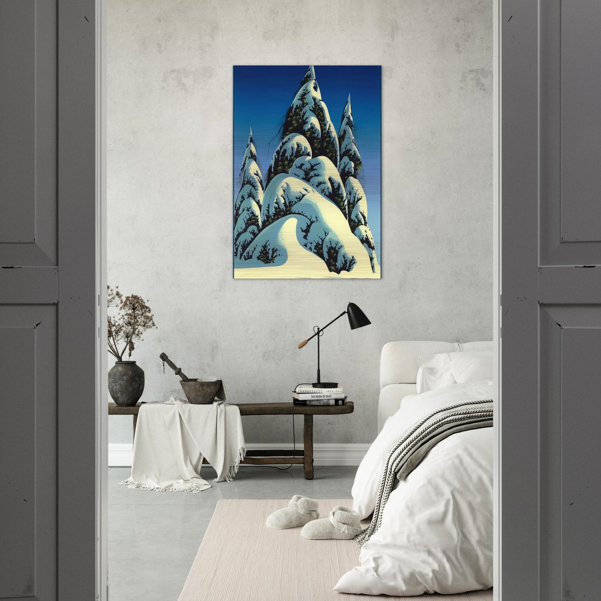 New Fallen Snow - Eyvind Earle Brushed Aluminum Print - 70x100 cm / 28x40 inches | Eyvind Earle Aluminum Print | Eyvind Earle Prints