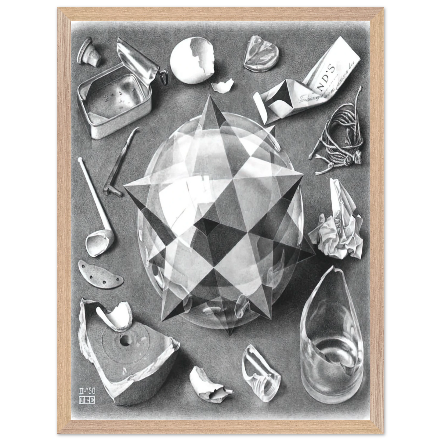 MC Escher - CONTRAST ORDER AND CHAOS Wall Art - 30x40 cm / 12x16 inches - Premium Wooden Framed Poster With Fine Art Paper - Wood frame