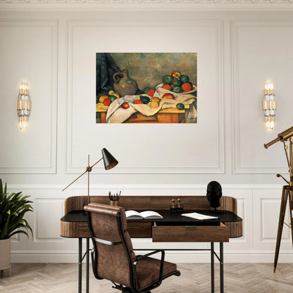 Curtain, Jug and Fruit - Paul Cézanne Brushed Aluminum Print - 70x100 cm / 28x40 inches | Paul Cézanne Aluminum Print | Paul Cézanne Prints